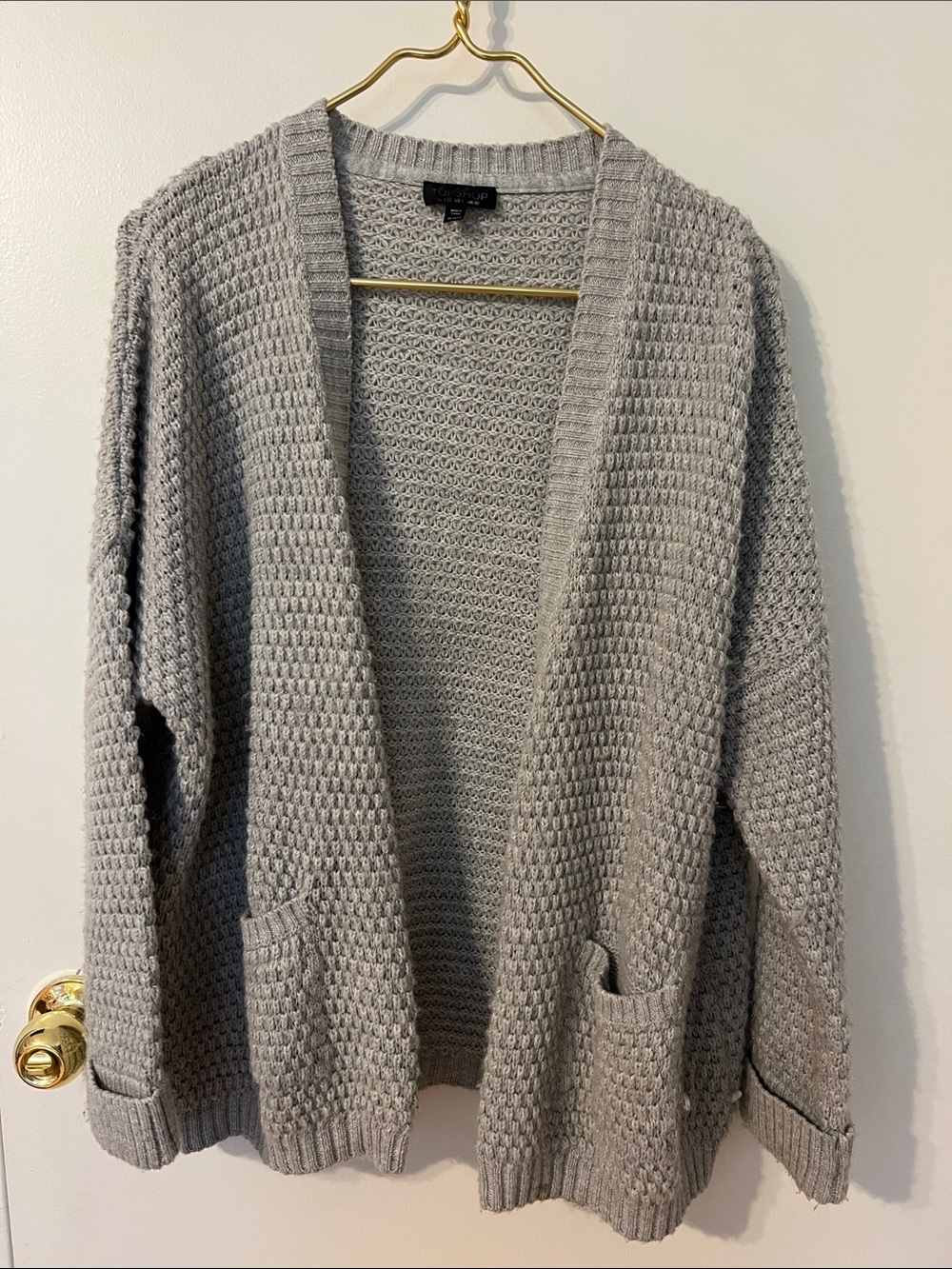 Topshop Light Gray Waffle Knit Open-Front Cardigan